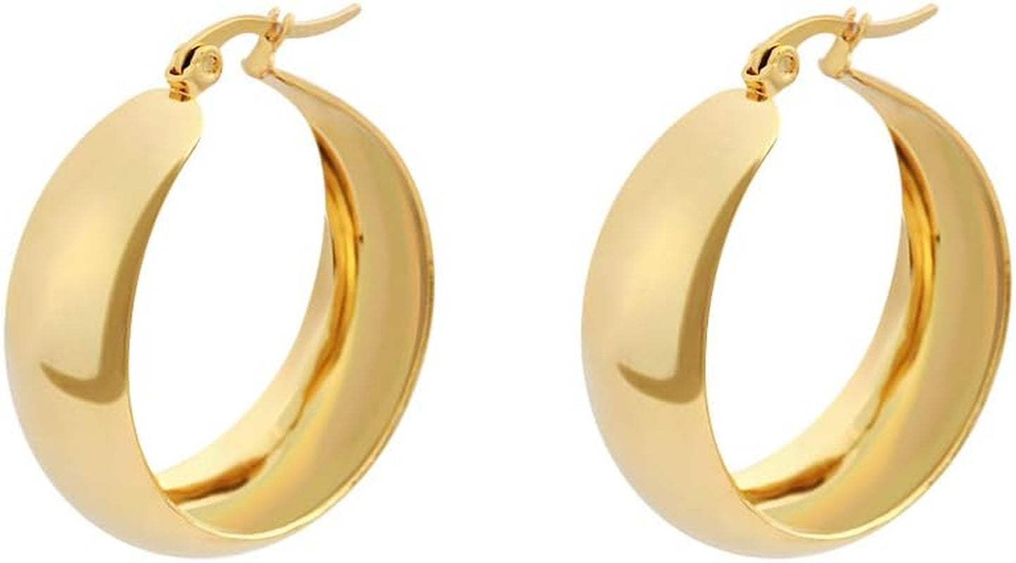 18K Gold Plated Lead-Free Hypoallergenic Wide Large Rounded Hoop Earrings with Click-Top