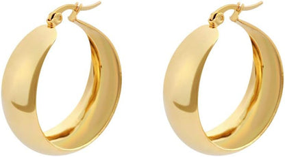 18K Gold Plated Lead-Free Hypoallergenic Wide Large Rounded Hoop Earrings with Click-Top