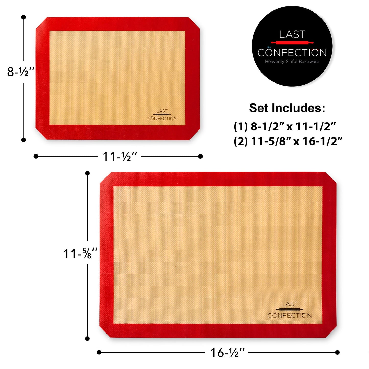 3 Non-Stick Silicone Baking Mats - 1X 1/4 Sheet, 2X 1/2 Sheet Tray Pan Liners