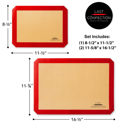 3 Non-Stick Silicone Baking Mats - 1X 1/4 Sheet, 2X 1/2 Sheet Tray Pan Liners