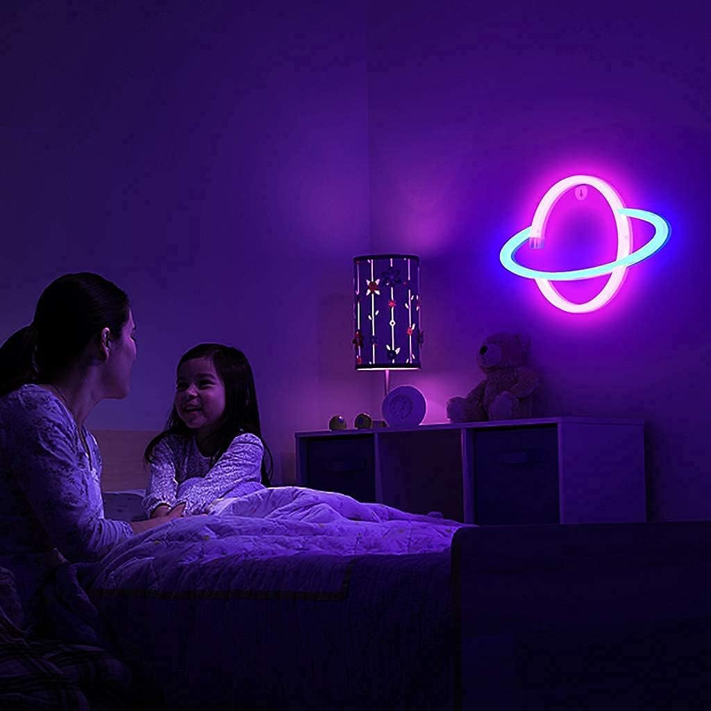 Planet Neon Sign - USB Powered Saturn LED Light with On/Off Switch, Planet Led Sign for Wall Decor - Aesthetic Hanging Saturn Neon Light for Bedroom, Gaming Room