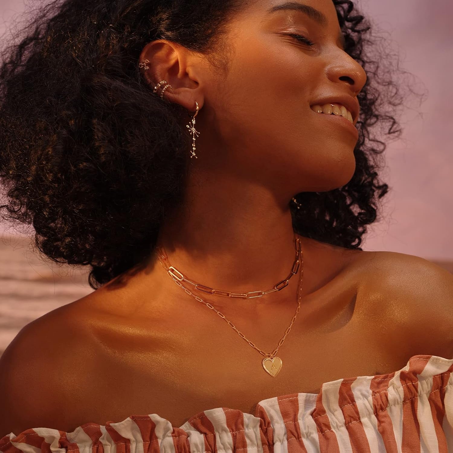 Gold Heart Necklace for Women Layered Initial Pendant Necklace Paperclip Gold Chain Aesthetic Jewelry Personalized 14K Gold Plated Necklaces