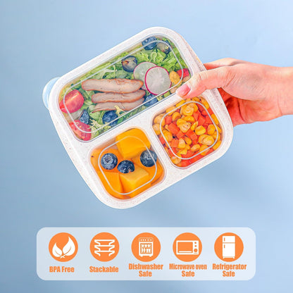 Bento Box for Kids, 4 Pack 3 Compartments Meal Prep Containers Reusable Lunch Containers, Food Storage Containers with Lids, Stackable Snack Boxes for School, Work, and Travel