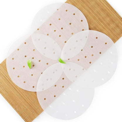 100Pcs Air Fryer Liners,  9 Inch Bamboo Steamer Liners, Premium Perforated Parchment Paper Sheets, Non-Stick Basket Mat, Perfect for 5.3 & 5.8 QT Air Fryers/Steaming/Baking/Cooking