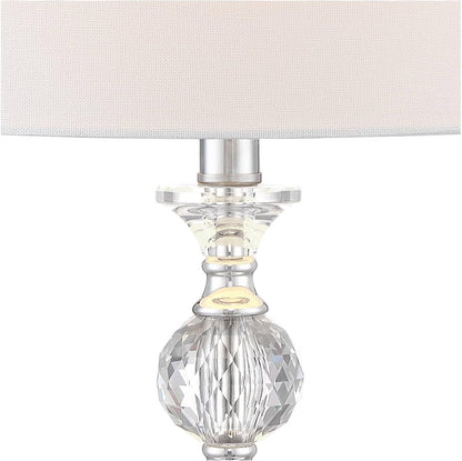 Solange 25" High Modern Glam Luxury Table Lamps Set of 2 Silver Finish Stacked Crystal White Shade Living Room Bedroom Bedside Nightstand House Office Home Reading Kitchen Entryway