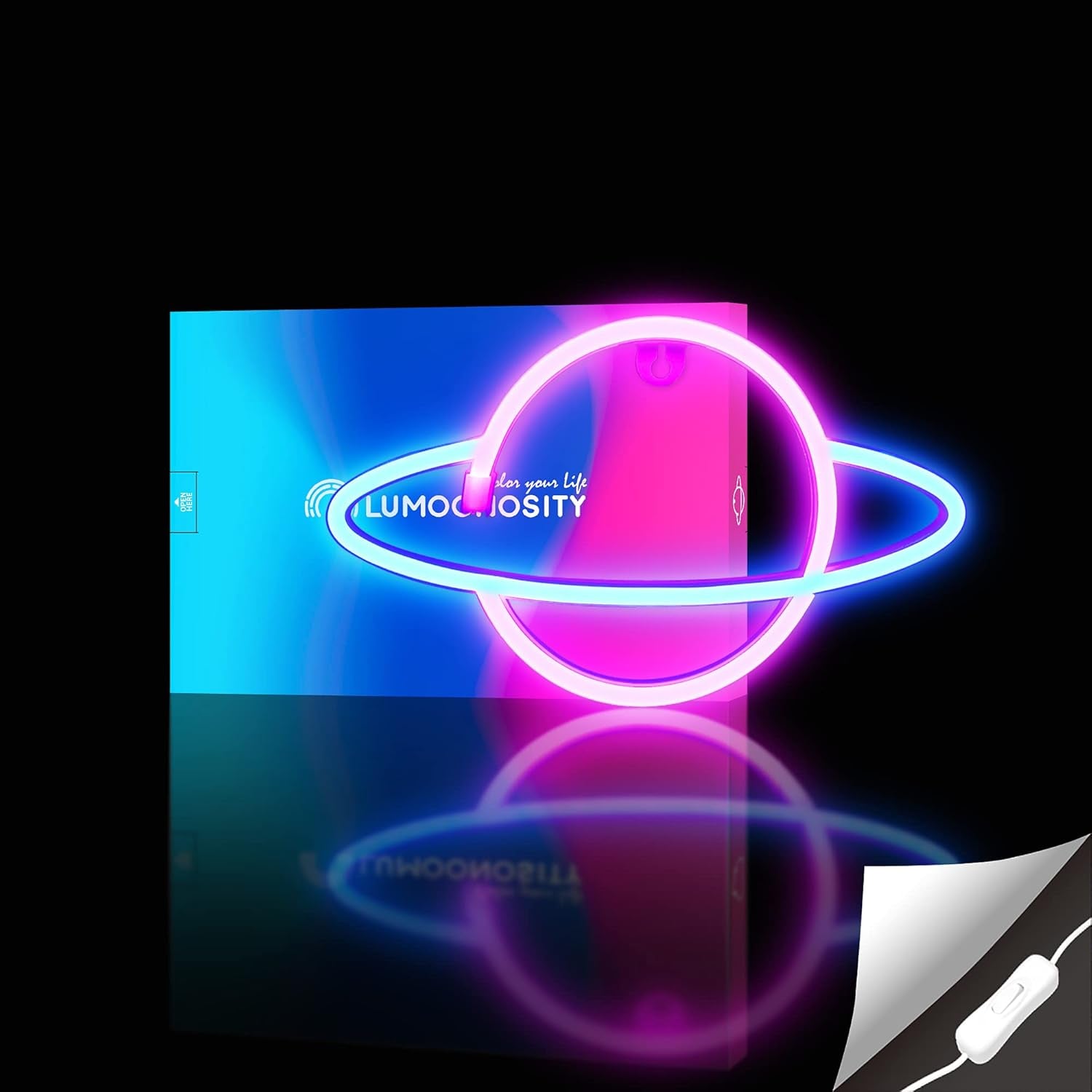 Planet Neon Sign - USB Powered Saturn LED Light with On/Off Switch, Planet Led Sign for Wall Decor - Aesthetic Hanging Saturn Neon Light for Bedroom, Gaming Room