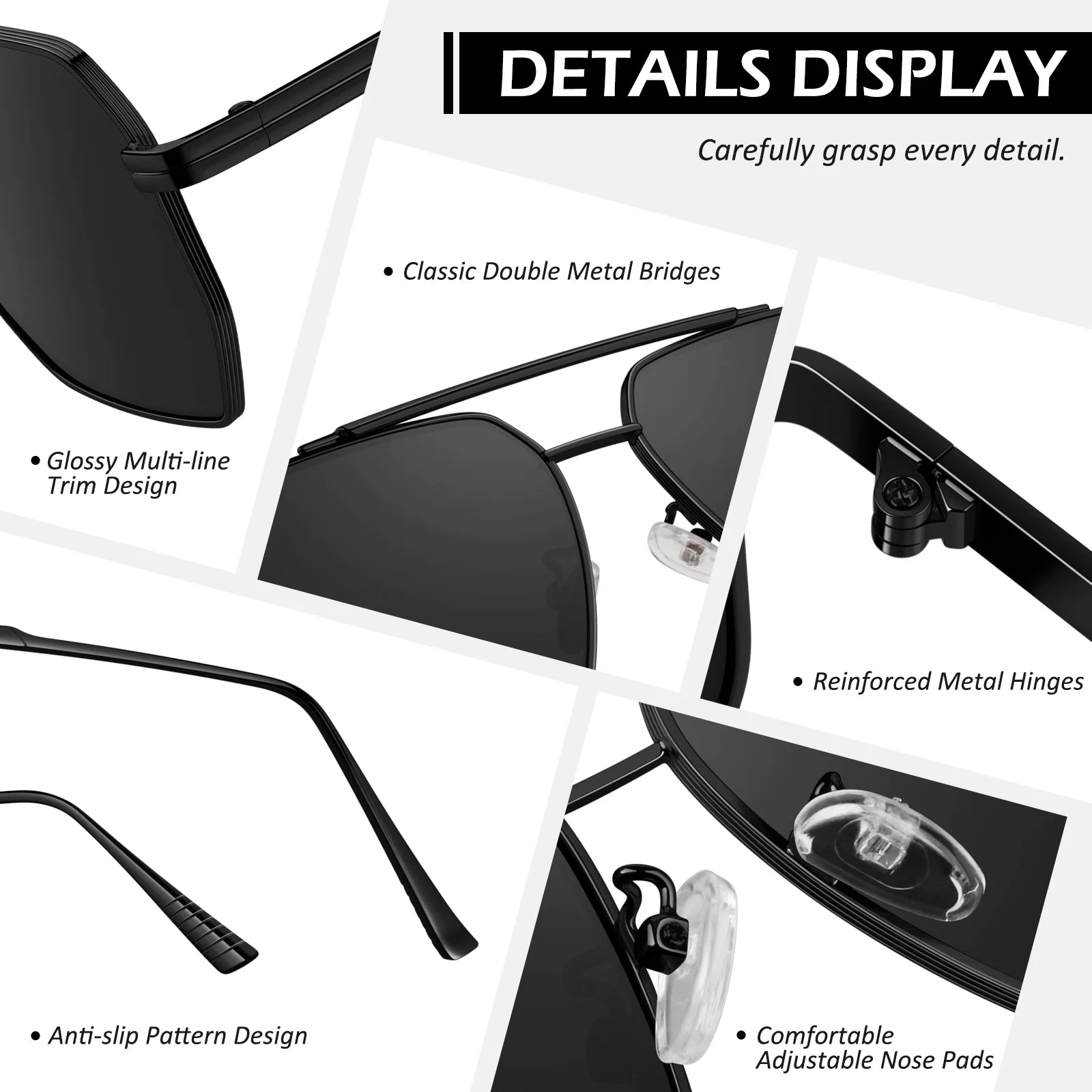 Polarized Pilot Fashion Sunglasses for Men Women Oversized Polygon Retro Metal Square Shade UV400 Protection-2 Pack