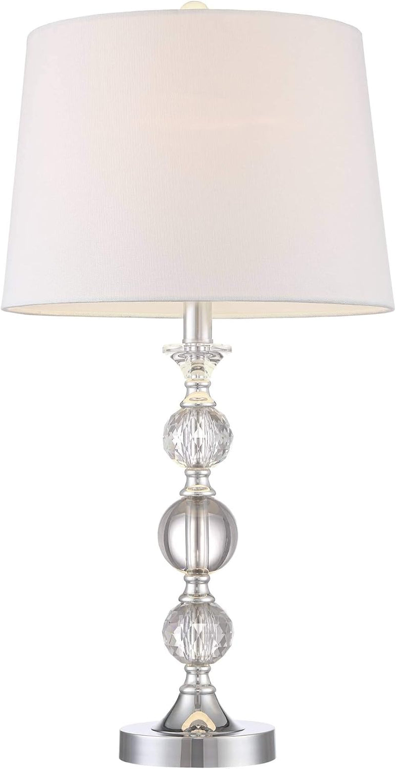 Solange 25" High Modern Glam Luxury Table Lamps Set of 2 Silver Finish Stacked Crystal White Shade Living Room Bedroom Bedside Nightstand House Office Home Reading Kitchen Entryway