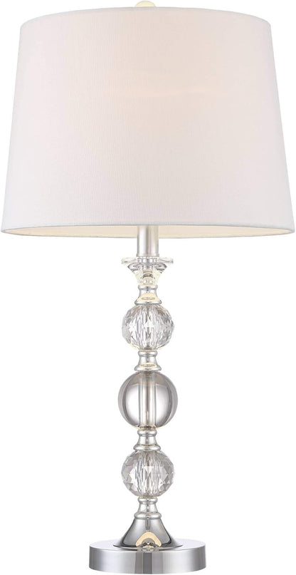 Solange 25" High Modern Glam Luxury Table Lamps Set of 2 Silver Finish Stacked Crystal White Shade Living Room Bedroom Bedside Nightstand House Office Home Reading Kitchen Entryway