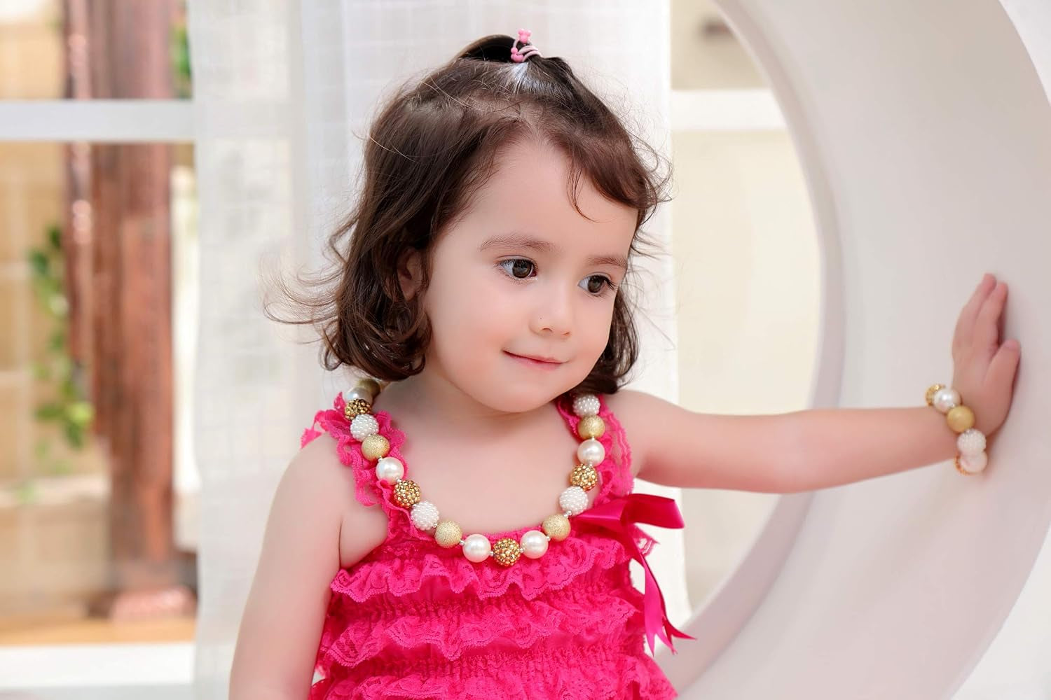 Girls Gold Chunky Bubblegum Beaded Necklace & Bracelet Set as Gifts