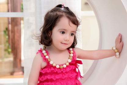 Girls Gold Chunky Bubblegum Beaded Necklace & Bracelet Set as Gifts