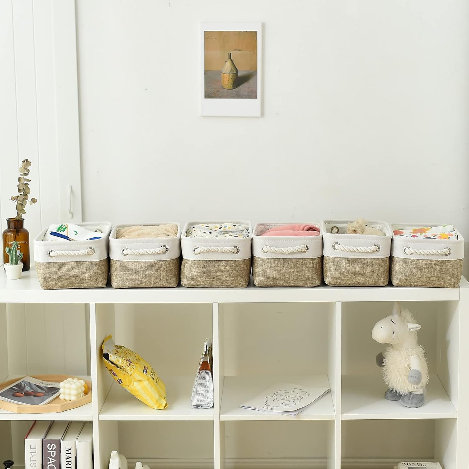 Small Storage Baskets for Shelves,Fabric Storage Baskets for Closet,Rectangular Collapsible Baskets for Organizing Clothes,Books,Gifts