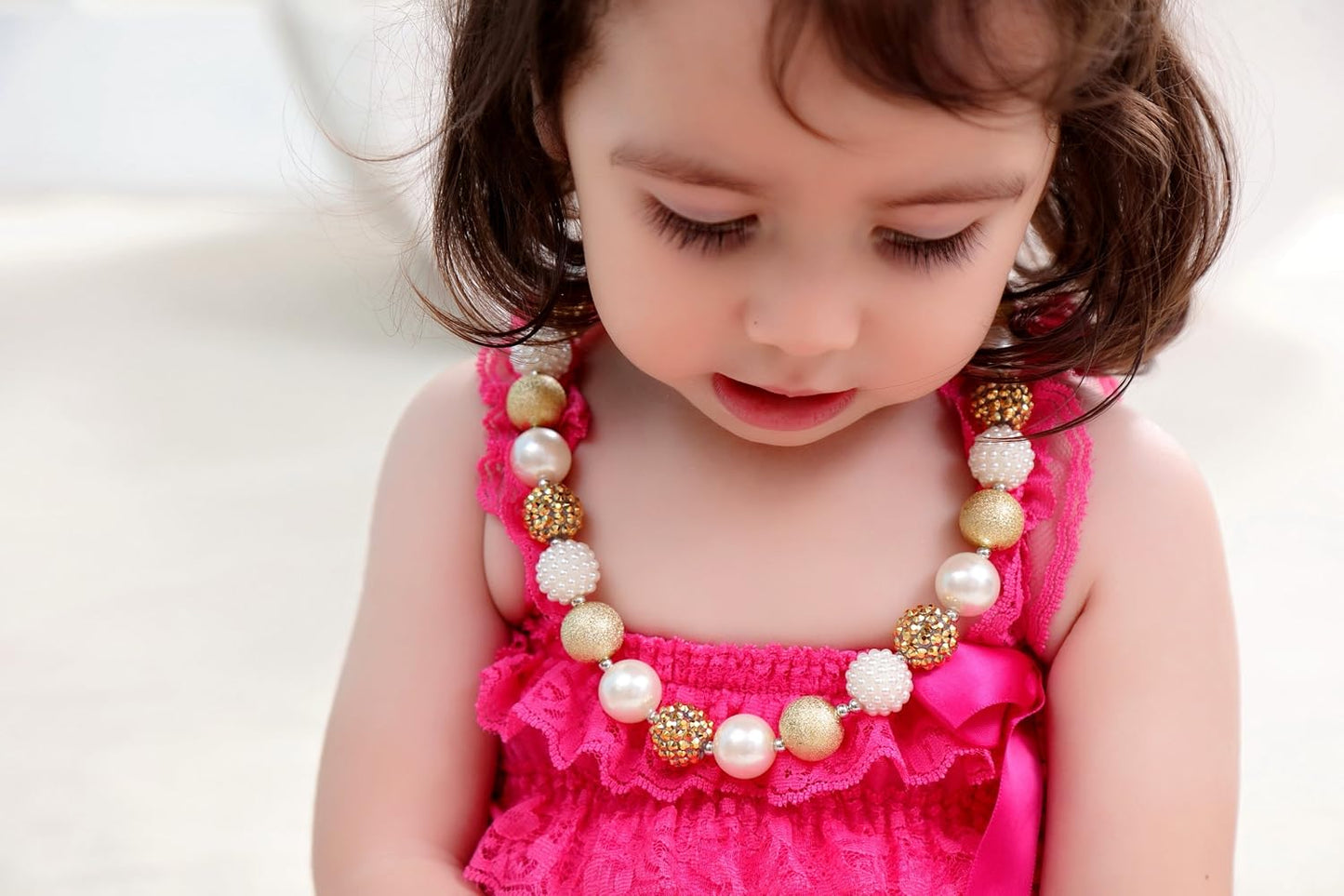 Girls Gold Chunky Bubblegum Beaded Necklace & Bracelet Set as Gifts