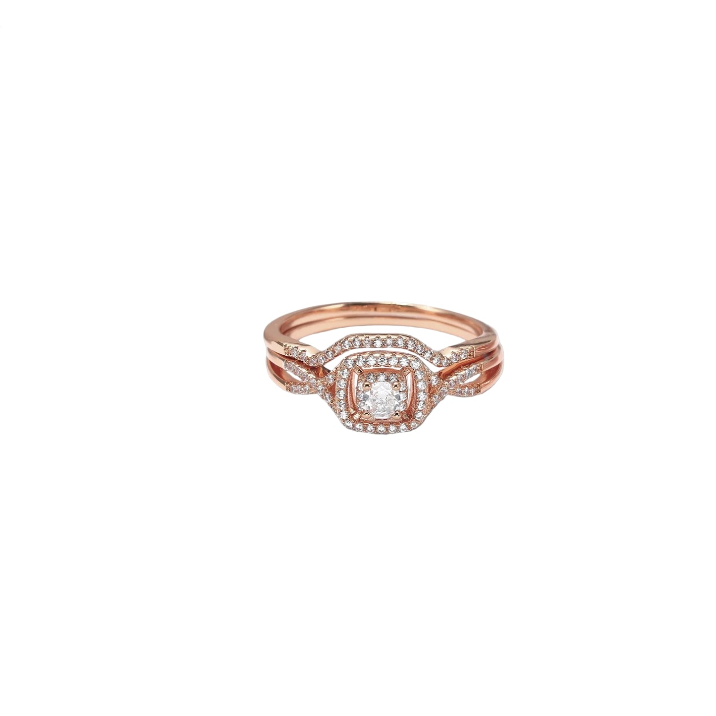 Bridal Set for Women Halo CZ Plated Gold Engagement Rings