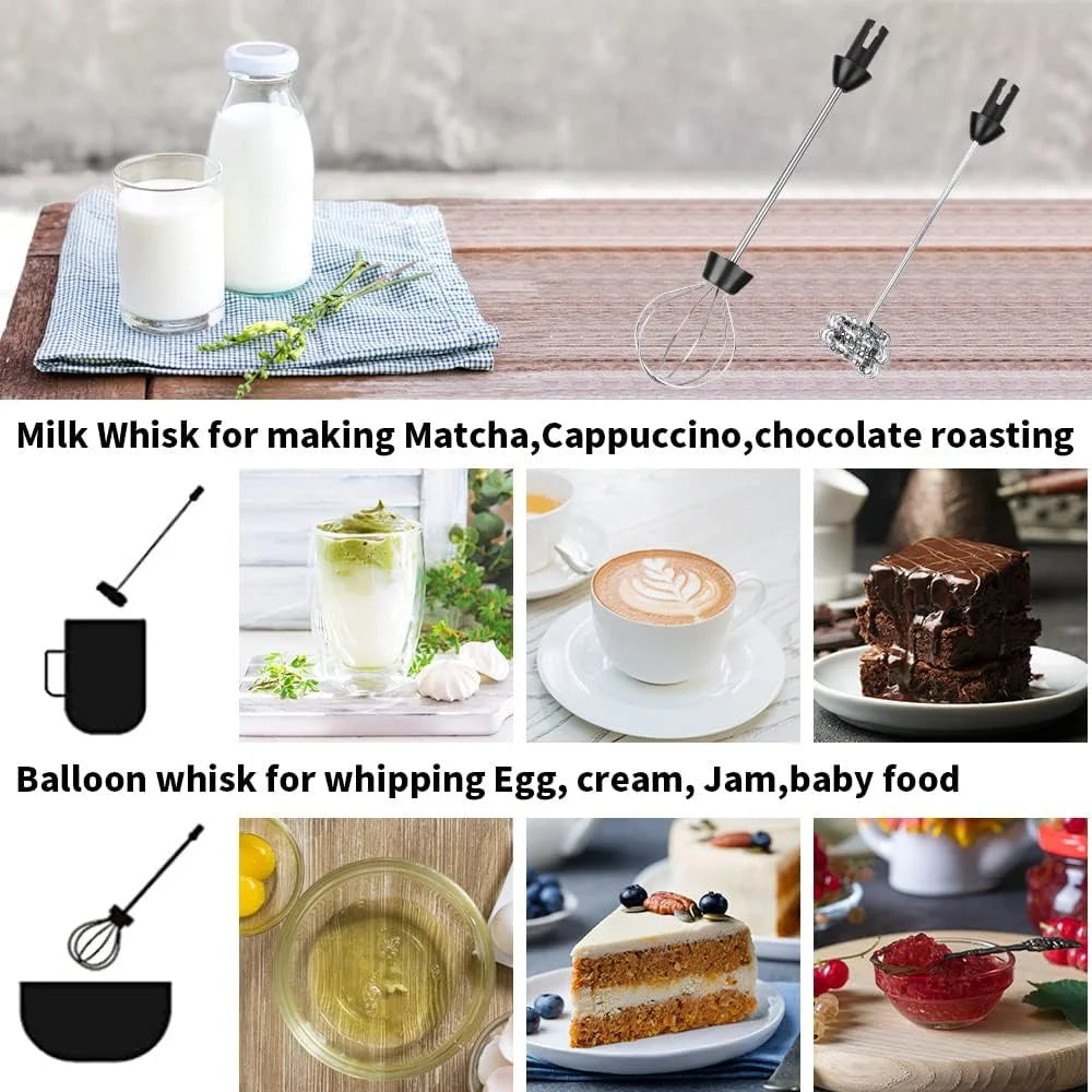 Electric Milk Frother Handheld Milk Foamer with Coffee Frother 3 Speeds Milk Whisk 2 in 1 Egg Beater Perfect for Coffee, Latte, Cappuccino, Black