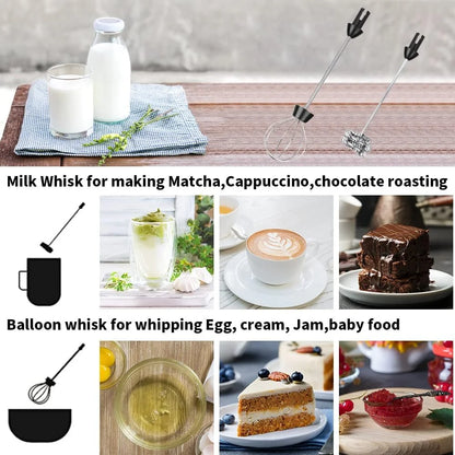 Electric Milk Frother Handheld Milk Foamer with Coffee Frother 3 Speeds Milk Whisk 2 in 1 Egg Beater Perfect for Coffee, Latte, Cappuccino, Black
