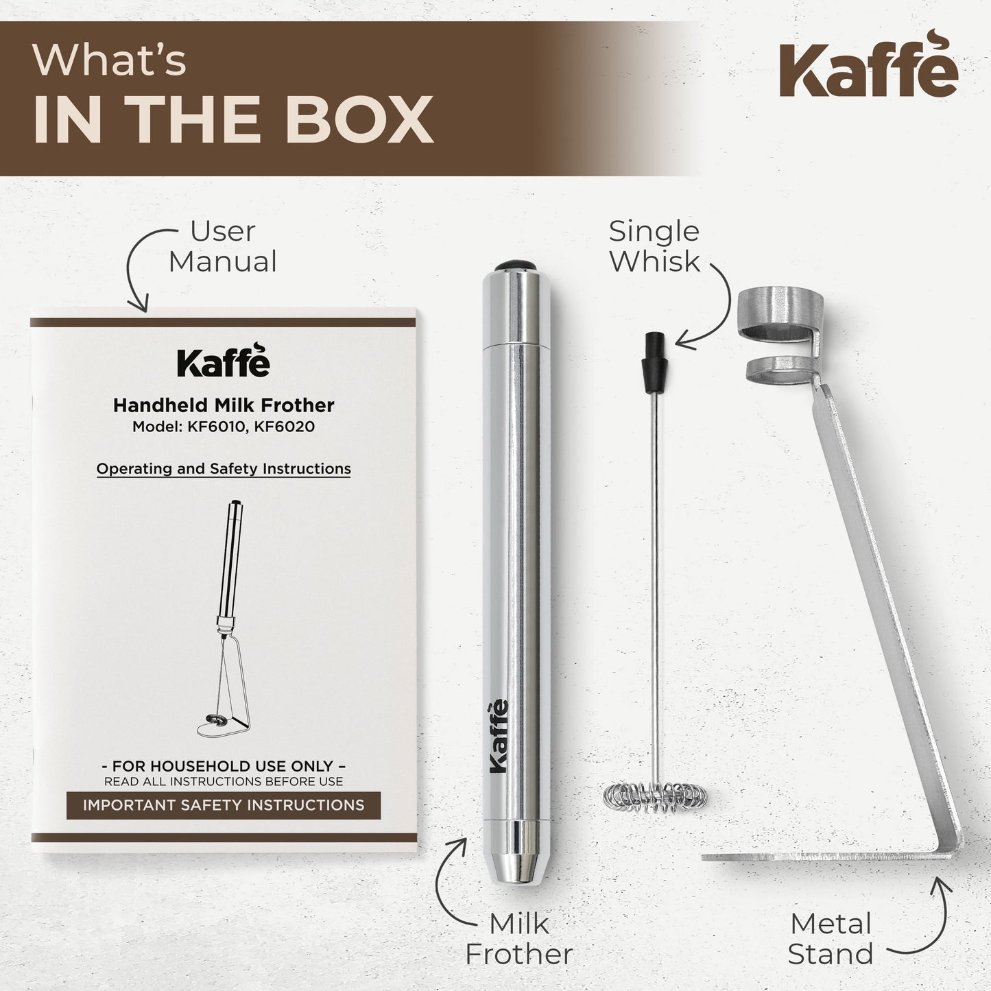 Handheld Milk Frother W/ Stand, Battery Operated, Stainless Steel