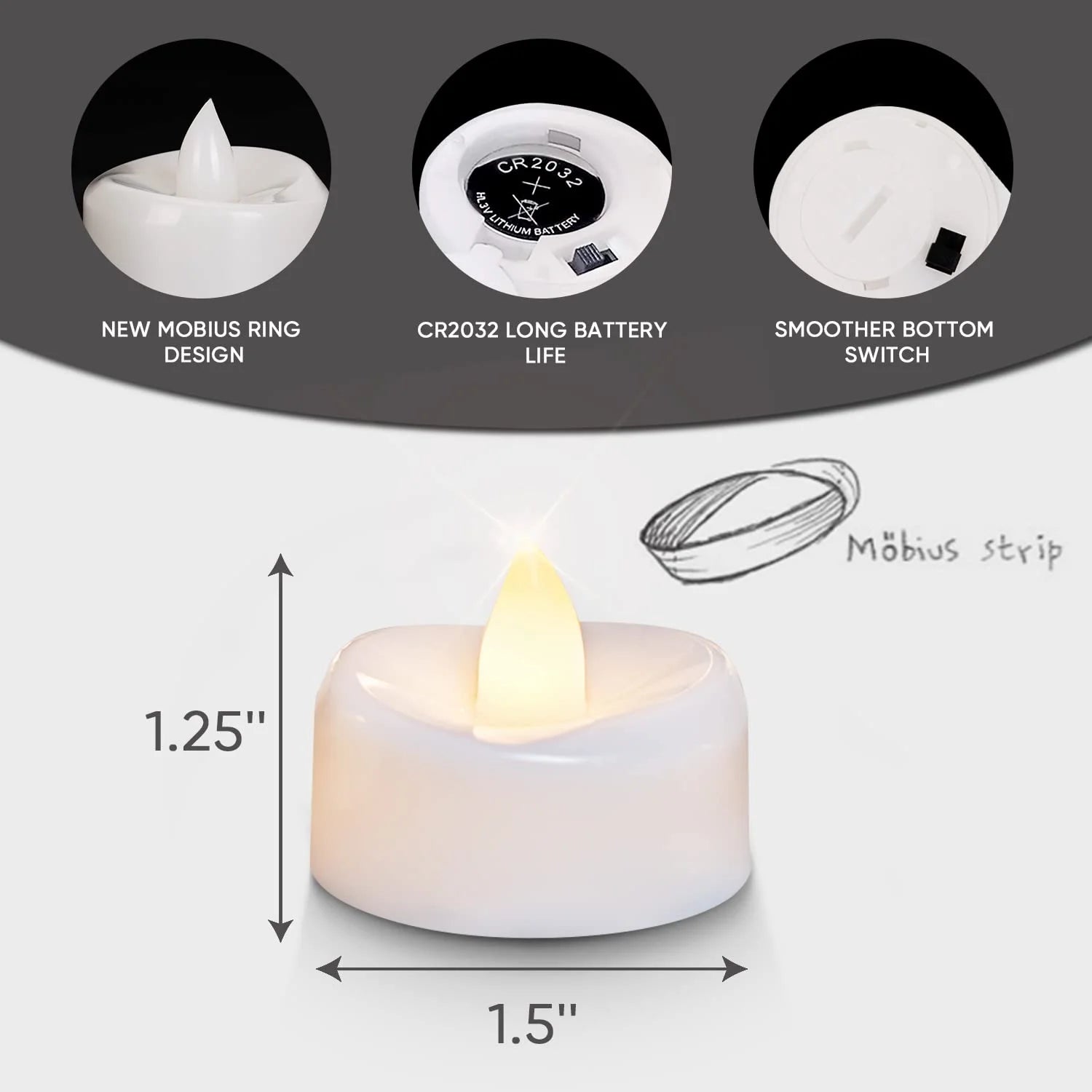 Realistic Flameless LED Candles, 1.5'' D X 1.2'', 24 Count
