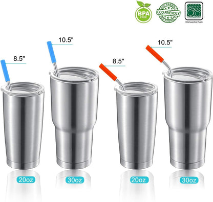 16 Pack Reusable Stainless Steel Straws with Silicone Tips Metal Drinking Straws