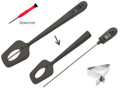 Candy Thermometer Spatula with Pot Clip – Silicon Grey Chocolate Spatula with Thermometer Built In,Candy Thermometer,Thermometer Spoon for Chocolate, Candy,Creams,Sauces,Jams Meat Cooking
