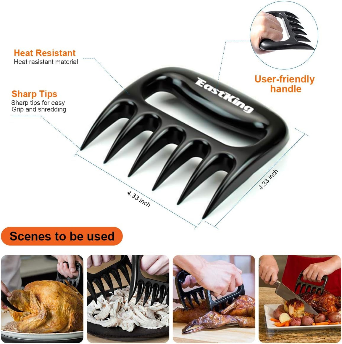 BBQ Gloves/Bbq Claws/Meat Thermometer and Silicone Brush Superior Value Premium Set (4Pcs Set) - Heat Resistant/Non-Slip/Safe/Cooking/Grilling Silicone Gloves for Indoor & Outdoor (Orange)
