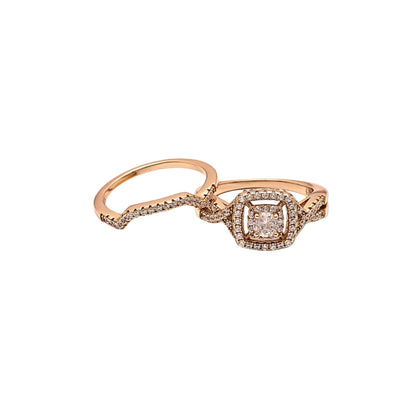 Bridal Set for Women Halo CZ Plated Gold Engagement Rings
