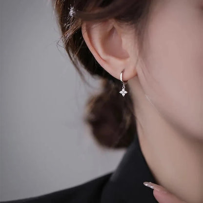 925 Silver Needle Zircon Four Leaf Hoop Earrings for Women Girls Fashion Huggies Party Wedding Jewelry Gift