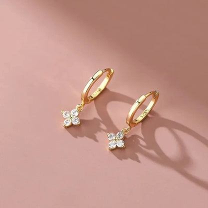 925 Silver Needle Zircon Four Leaf Hoop Earrings for Women Girls Fashion Huggies Party Wedding Jewelry Gift