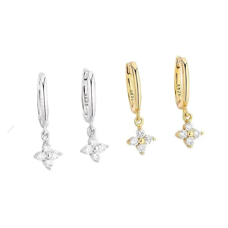 925 Silver Needle Zircon Four Leaf Hoop Earrings for Women Girls Fashion Huggies Party Wedding Jewelry Gift