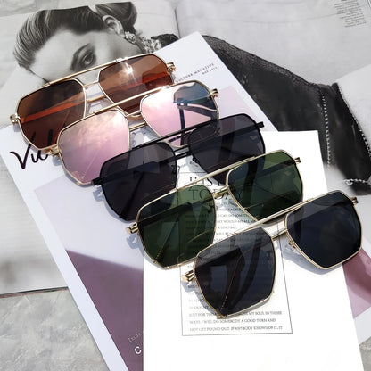 Polarized Pilot Fashion Sunglasses for Men Women Oversized Polygon Retro Metal Square Shade UV400 Protection-2 Pack