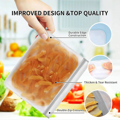 10 Pack Reusable Ziplock Bags Silicone, Leakproof Reusable Freezer Bags, BPA Free Reusable Food Storage Bags for Lunch Marinate Food Travel