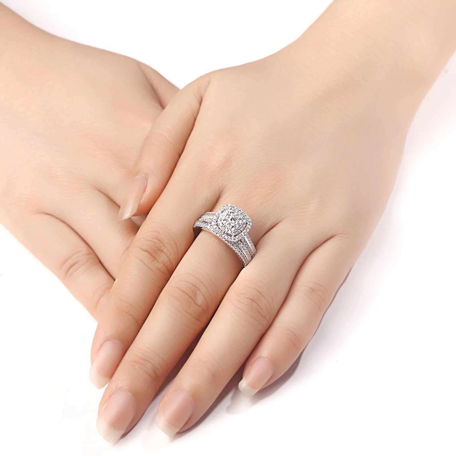 Newshe Engagement Rings for Women Wedding Ring Set 925 Sterling Silver Band round Cz 1.6Ct Size 9