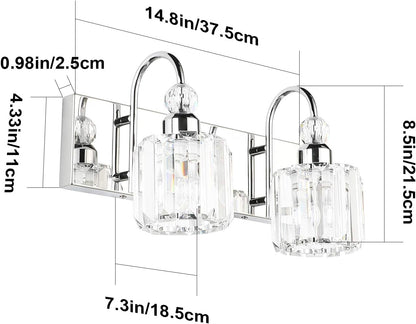 Modern Bathroom Vanity Light - 2-Light Crystal Wall Fixture for Bathroom