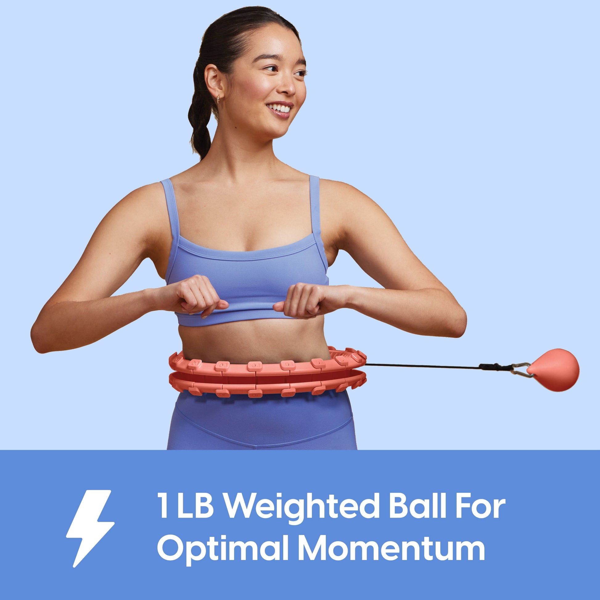 Weighted Fitness Hoop, Coral, Adjustable Diameter, One Hoop and Weight Attachment