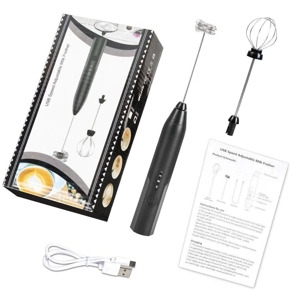 Electric Milk Frother Handheld Milk Foamer with Coffee Frother 3 Speeds Milk Whisk 2 in 1 Egg Beater Perfect for Coffee, Latte, Cappuccino, Black
