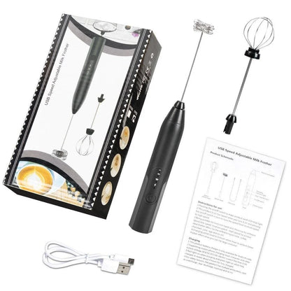 Electric Milk Frother Handheld Milk Foamer with Coffee Frother 3 Speeds Milk Whisk 2 in 1 Egg Beater Perfect for Coffee, Latte, Cappuccino, Black