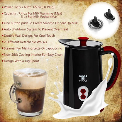 Electric Milk Frother & Steamer for Making Latte, Cappuccino, Hot Chocolate, Automatic Cold Hot Milk Frother & Warmer, Foam Maker, Auto Shut-Off, Detachable Base & Non-Stick Interior