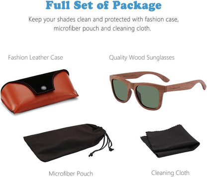 Polarized Wood Sunglasses Men, Wooden Bamboo Sunglasses for Women