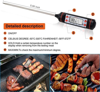BBQ Gloves/Bbq Claws/Meat Thermometer and Silicone Brush Superior Value Premium Set (4Pcs Set) - Heat Resistant/Non-Slip/Safe/Cooking/Grilling Silicone Gloves for Indoor & Outdoor (Orange)