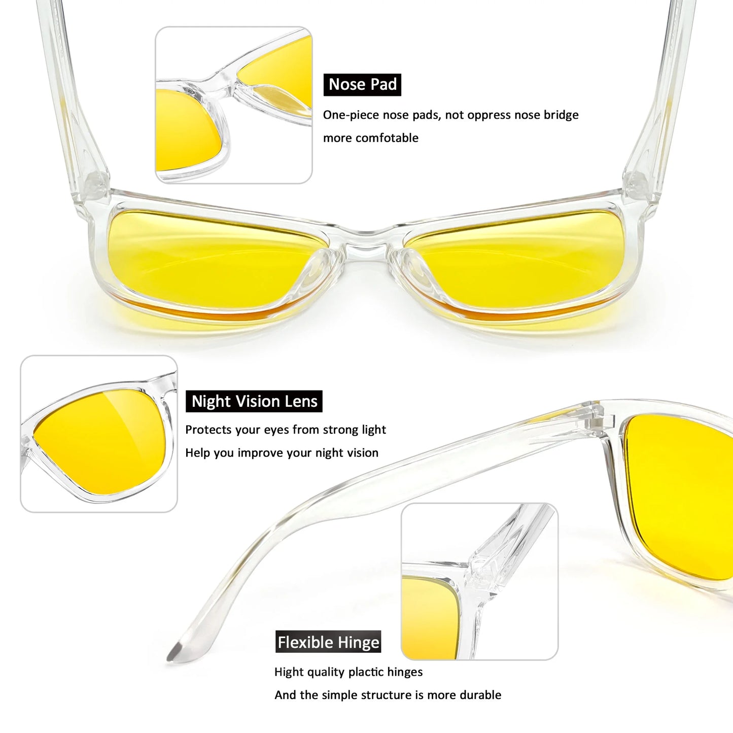 Night Vision Glasses for Men Women Yellow Fishing Driving Hiking Glasses UV400 Protection(Clear)