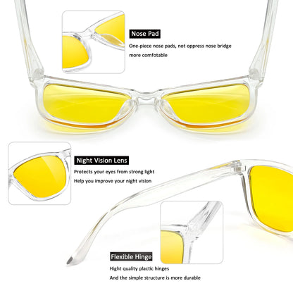 Night Vision Glasses for Men Women Yellow Fishing Driving Hiking Glasses UV400 Protection(Clear)