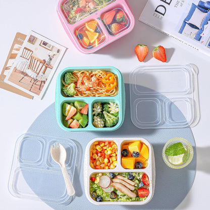 Bento Box for Kids, 4 Pack 3 Compartments Meal Prep Containers Reusable Lunch Containers, Food Storage Containers with Lids, Stackable Snack Boxes for School, Work, and Travel
