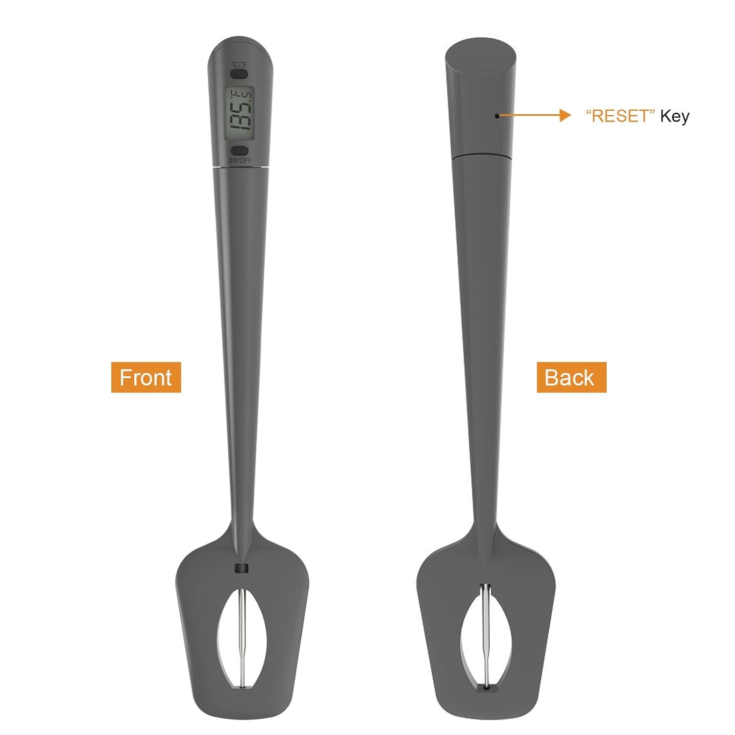 Candy Thermometer Spatula with Pot Clip – Silicon Grey Chocolate Spatula with Thermometer Built In,Candy Thermometer,Thermometer Spoon for Chocolate, Candy,Creams,Sauces,Jams Meat Cooking