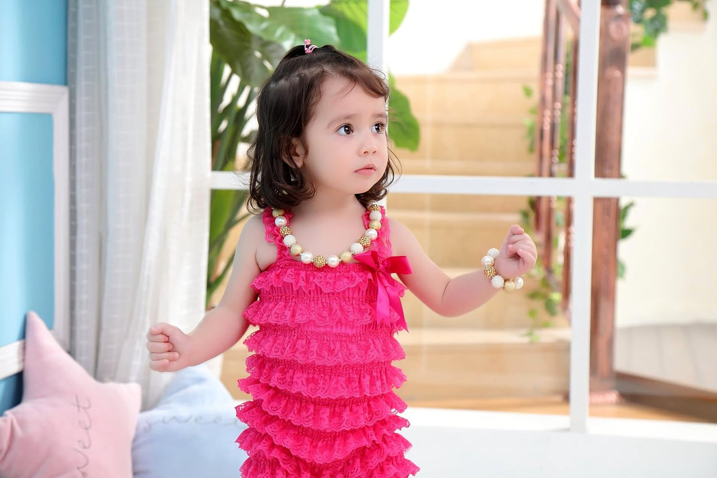 Girls Gold Chunky Bubblegum Beaded Necklace & Bracelet Set as Gifts