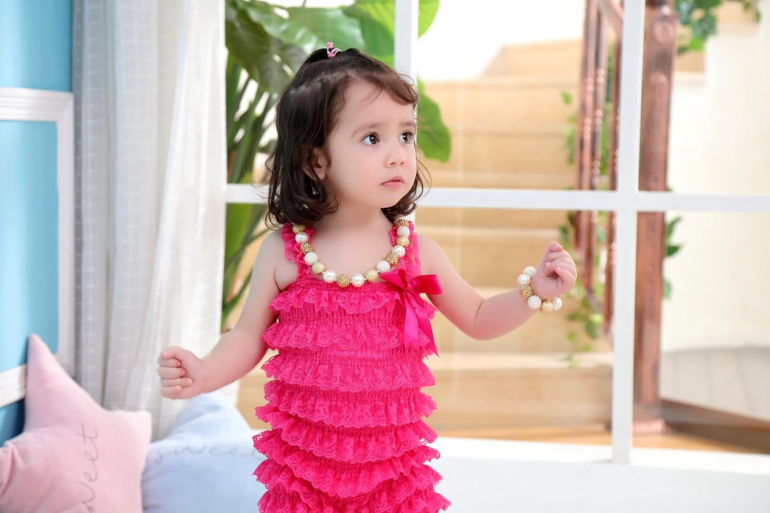 Girls Gold Chunky Bubblegum Beaded Necklace & Bracelet Set as Gifts