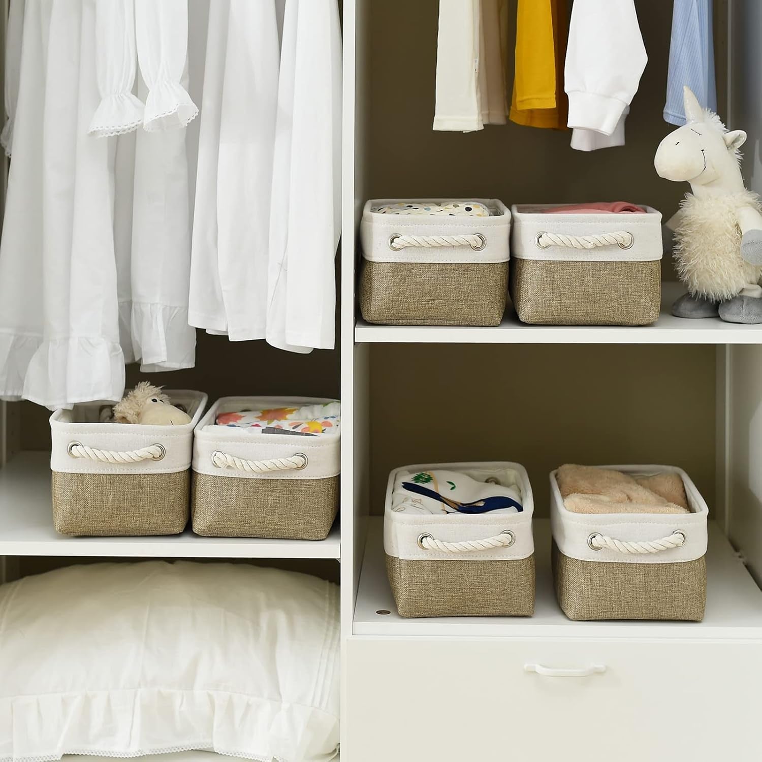 Small Storage Baskets for Shelves,Fabric Storage Baskets for Closet,Rectangular Collapsible Baskets for Organizing Clothes,Books,Gifts