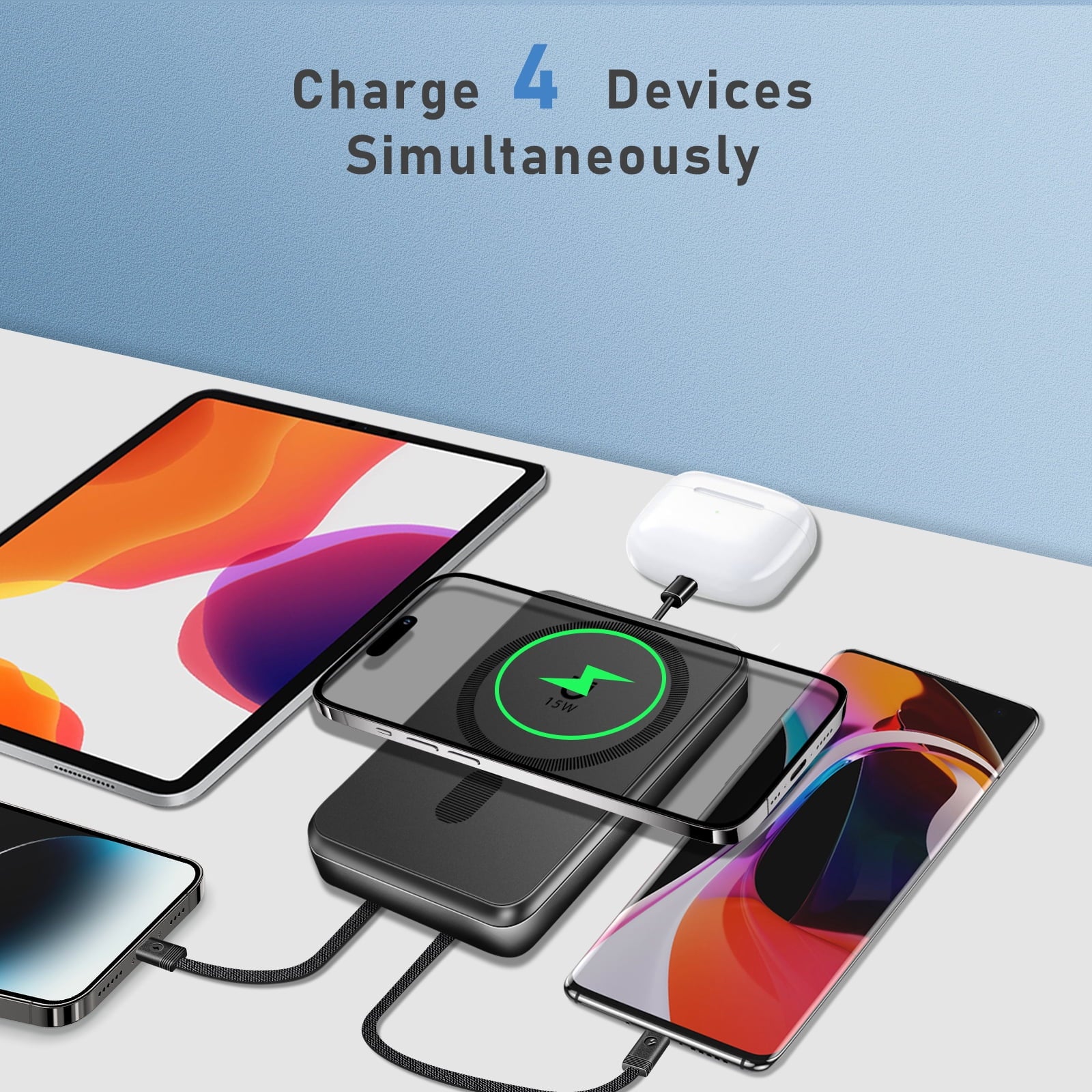 Magnetic Power Bank, 10000Mah Wireless Portable Charger with 22.5W Fast Charging, Magsafe Battery Pack with Built-In USB-C Cable and Adjustable Stand, for Iphone 16/15/14 All Series-Black