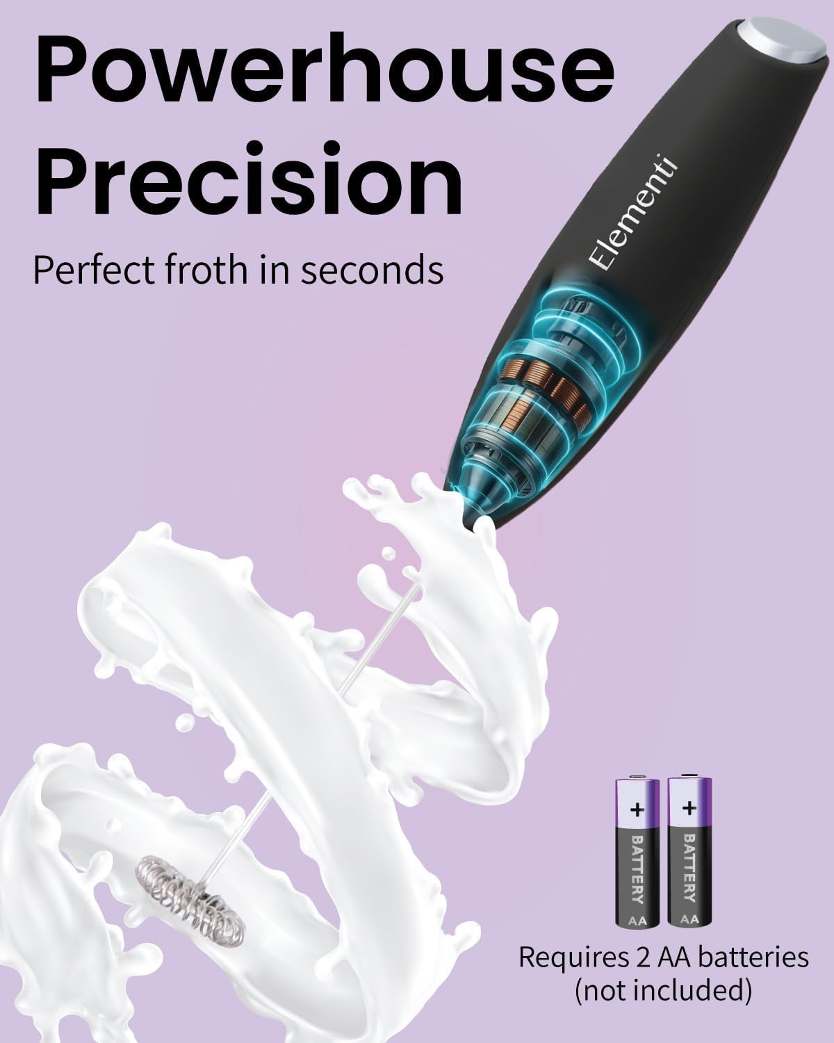 Milk Frother Wand & Drink Mixer with Stand - Powerful Coffee Frother Handheld Coffee Mixer Wand - Hand Held Milk Foamer to Make Perfect Cappuccinos, Lattes & Drink Mixes at Home (Black)