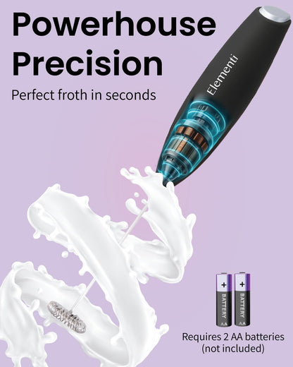 Milk Frother Wand & Drink Mixer with Stand - Powerful Coffee Frother Handheld Coffee Mixer Wand - Hand Held Milk Foamer to Make Perfect Cappuccinos, Lattes & Drink Mixes at Home (Black)