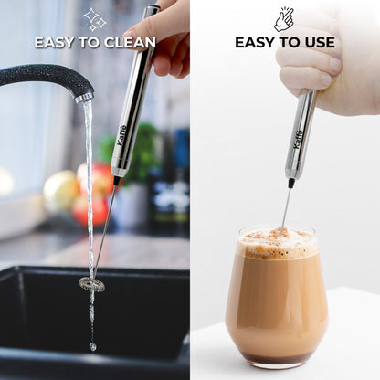 Handheld Milk Frother W/ Stand, Battery Operated, Stainless Steel